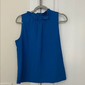 NWOT J. Crew Ruffled Neck Sleeveless Blue Blouse